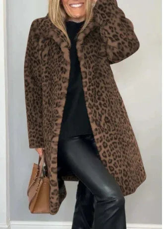 Fall Winter Leopard Print Plush Mid-length Coat - Gizmo Galaxy