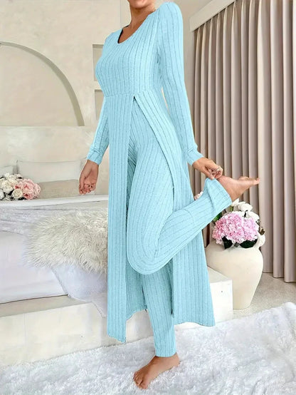 Crew Neck Split Long Sleeve Two-piece Set - Gizmo Galaxy