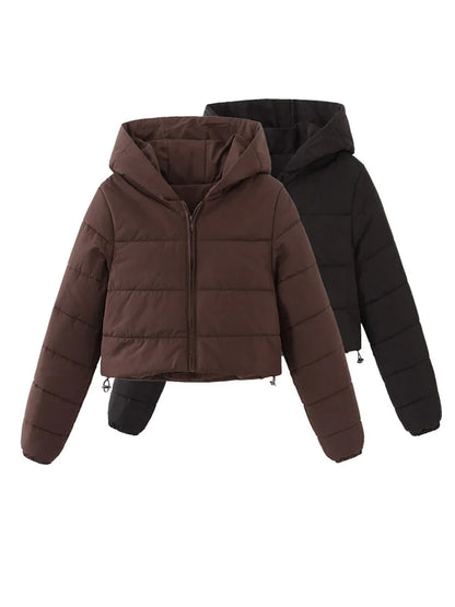 Fashion Zipper Hooded Short Coat Winter Mandela-color Jacket Outerwear Women's Clothing - Gizmo Galaxy