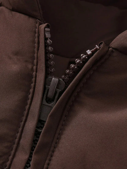 Fashion Zipper Hooded Short Coat Winter Mandela-color Jacket Outerwear Women's Clothing - Gizmo Galaxy