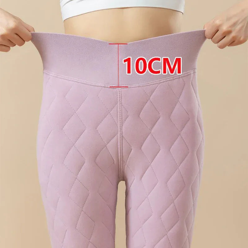 Warm Thickened Cashmere Leggings Winter Rhombus Stitching Pants Outerwear High Waist Slim Trousers Women Clothing - Gizmo Galaxy