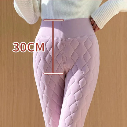 Warm Thickened Cashmere Leggings Winter Rhombus Stitching Pants Outerwear High Waist Slim Trousers Women Clothing - Gizmo Galaxy