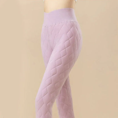 Warm Thickened Cashmere Leggings Winter Rhombus Stitching Pants Outerwear High Waist Slim Trousers Women Clothing - Gizmo Galaxy