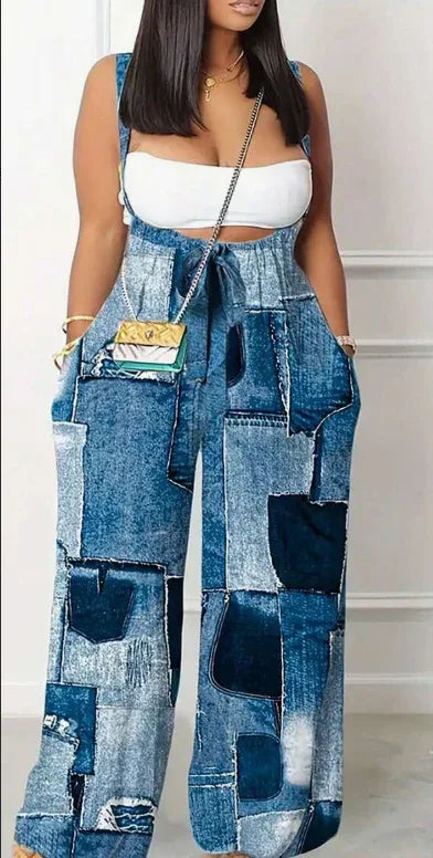 Plus Size Backless Pleated Gradient Color Wide Leg Jumpsuit With Suspender Pants - Gizmo Galaxy