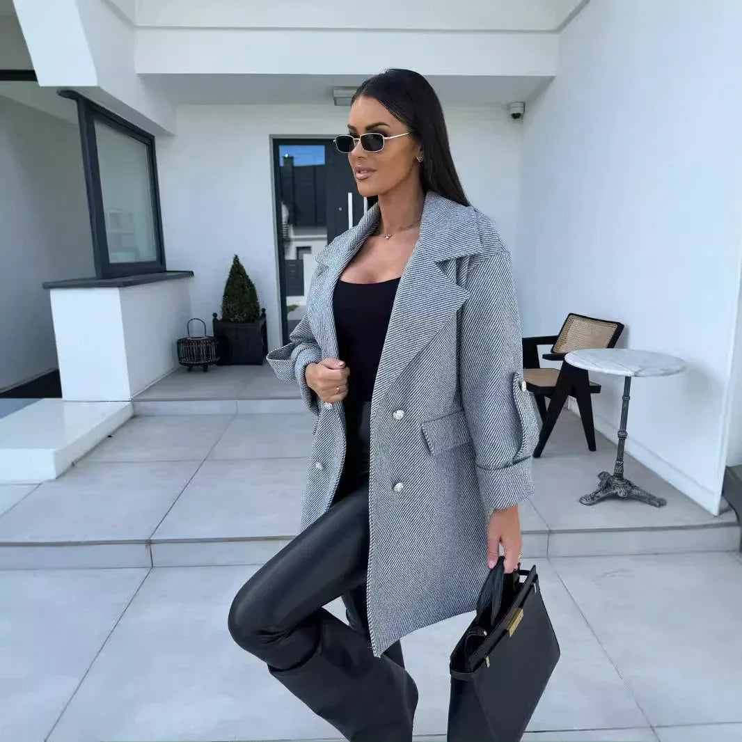 Fashion Commuter H-shaped Suit Collar Woolen Coat - Gizmo Galaxy