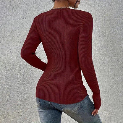 Women's Elegant V-Neck Button Detail Knit Sweater - Long Sleeve Solid Color Casual Pullover For Fall&SpringTop - Gizmo Galaxy