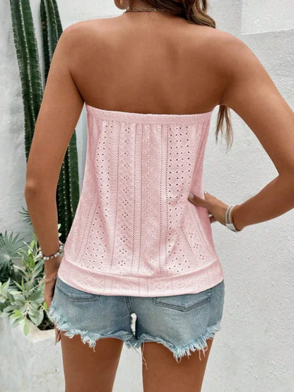 Women's Vacation Leisure Solid Color Hollow Out Embroidered Bandeau Top - Gizmo Galaxy