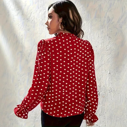 Women's Stand Collar Heart Shape Printed Shirt - Gizmo Galaxy