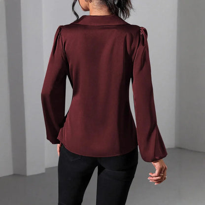 Women's Solid-color Designer-style Long-sleeve Satin Shirt - Gizmo Galaxy