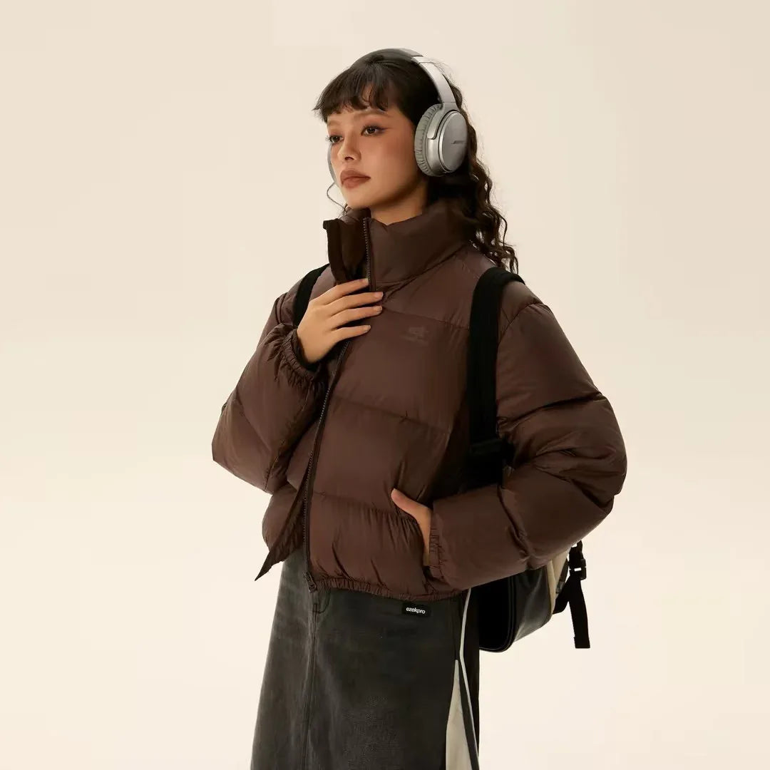 Casual Simple Black Women's Short Down Jacket - Gizmo Galaxy