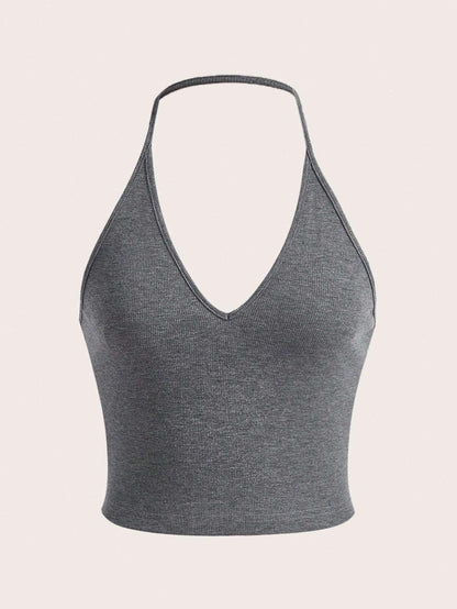 SHEIN EZwear Summer Solid Crop Halter Top - Gizmo Galaxy