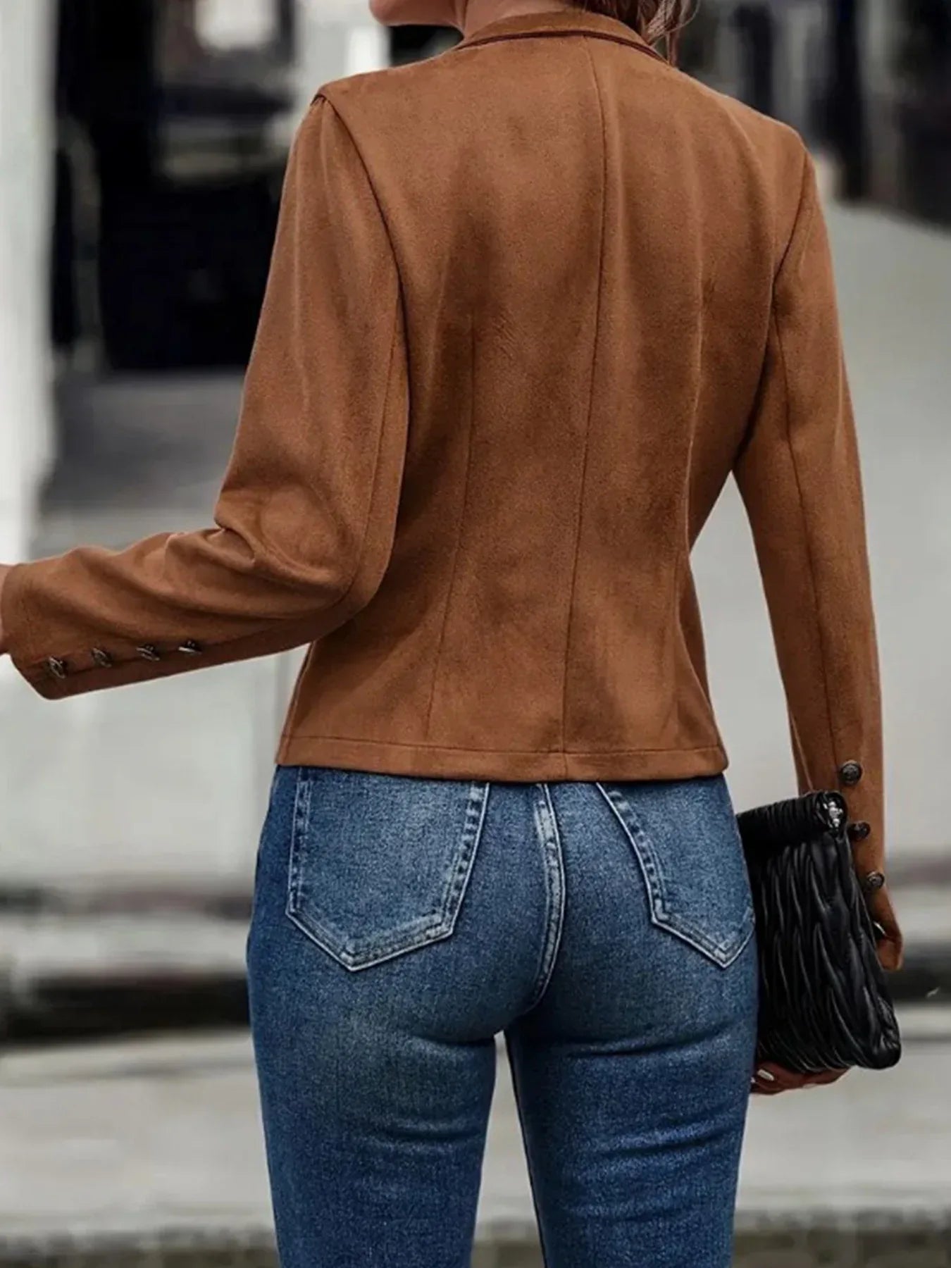 Brown Elegant Double-breasted Jacket - High Neck, Buttoned Placket, Micro-elastic, Street Style Solid Color Women'S Jacket - Suitable For Winter Amazon Does Not Sell - Gizmo Galaxy