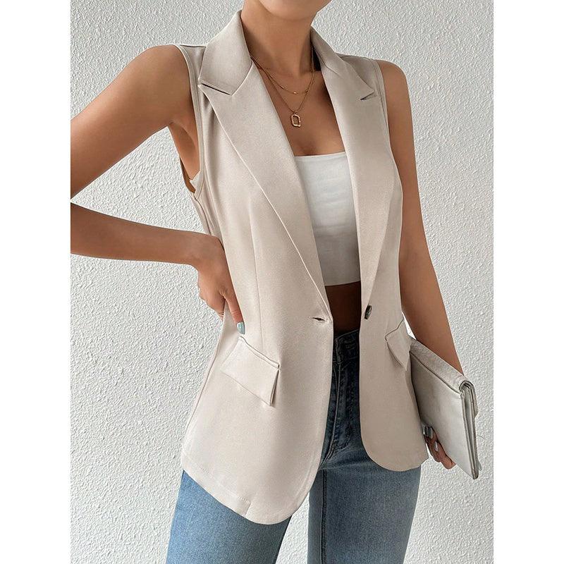 Women's Sleeveless Vest Blazer Casual Open Front Work Office Tops Jacket - Gizmo Galaxy