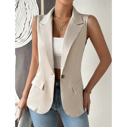 Women's Sleeveless Vest Blazer Casual Open Front Work Office Tops Jacket - Gizmo Galaxy