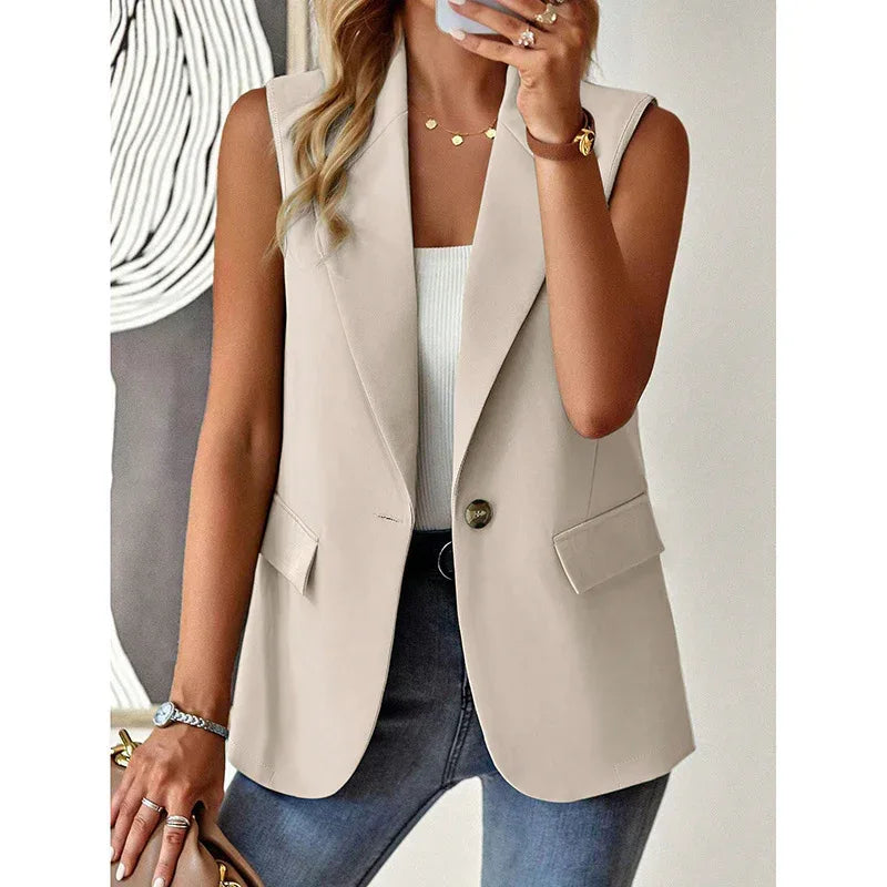 Women's Sleeveless Vest Blazer Casual Open Front Work Office Tops Jacket - Gizmo Galaxy