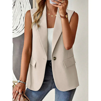 Women's Sleeveless Vest Blazer Casual Open Front Work Office Tops Jacket - Gizmo Galaxy