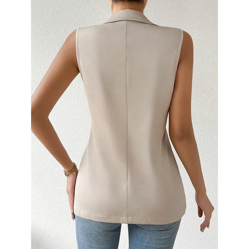Women's Sleeveless Vest Blazer Casual Open Front Work Office Tops Jacket - Gizmo Galaxy
