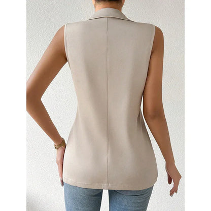 Women's Sleeveless Vest Blazer Casual Open Front Work Office Tops Jacket - Gizmo Galaxy