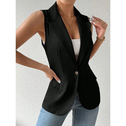 Women's Sleeveless Vest Blazer Casual Open Front Work Office Tops Jacket - Gizmo Galaxy