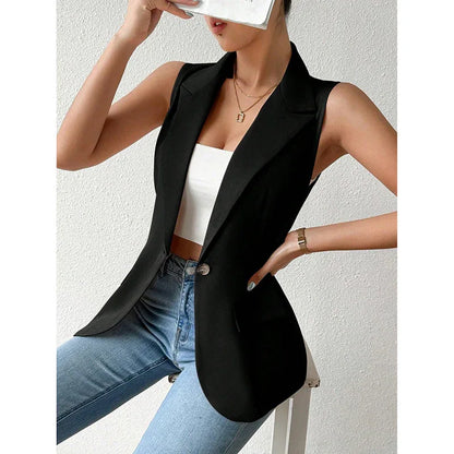 Women's Sleeveless Vest Blazer Casual Open Front Work Office Tops Jacket - Gizmo Galaxy