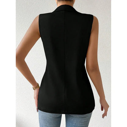 Women's Sleeveless Vest Blazer Casual Open Front Work Office Tops Jacket - Gizmo Galaxy