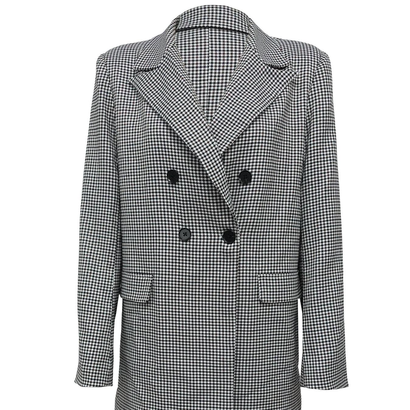 Ladies' Lapel Double Breasted Checkered Suit Jacket - Gizmo Galaxy