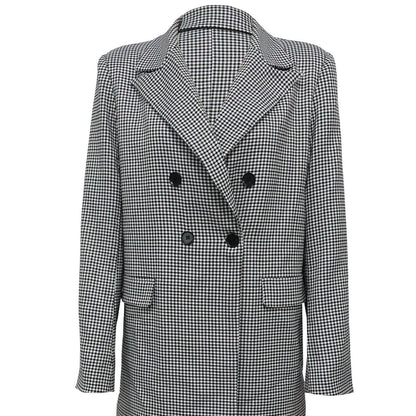Ladies' Lapel Double Breasted Checkered Suit Jacket - Gizmo Galaxy