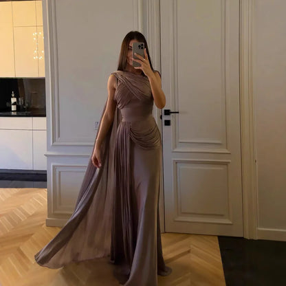 Pleated Ribbon Satin Evening Dress - Gizmo Galaxy