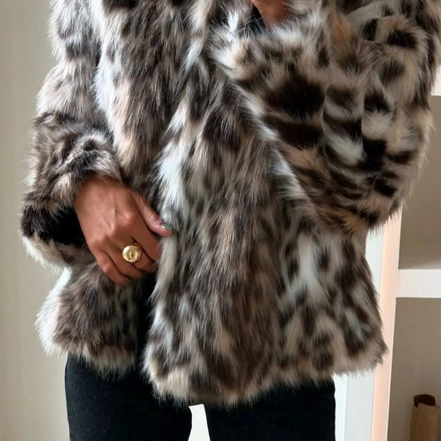 Leopard Print Niche Look Expensive Short Lapel Fur Furry Coat - Gizmo Galaxy
