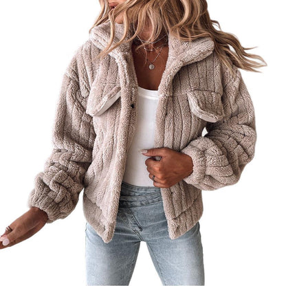 Women's Sunken Stripe Velvet Cardigan Lapel Short Coat - Gizmo Galaxy