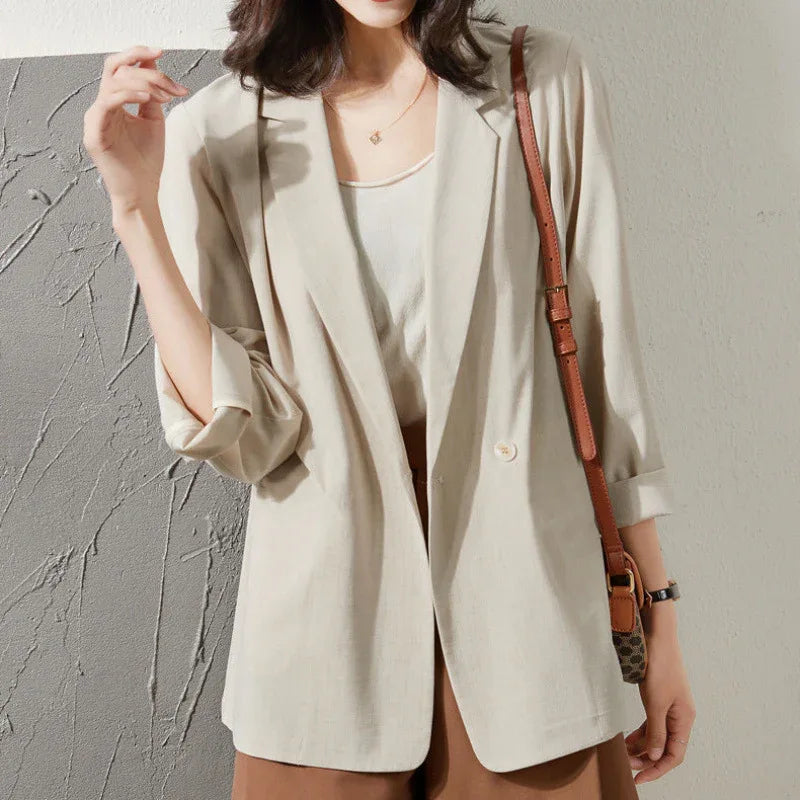 Thin Style In Beige Sun-proof All-matching Loose Breathable Suit Top - Gizmo Galaxy