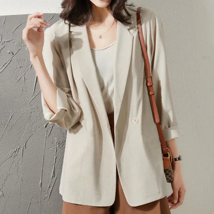 Thin Style In Beige Sun-proof All-matching Loose Breathable Suit Top - Gizmo Galaxy