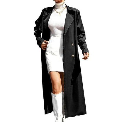 Mid-length High-grade Large Lapel Temperament Commute Lace-up Waist-controlled Black Coat - Gizmo Galaxy