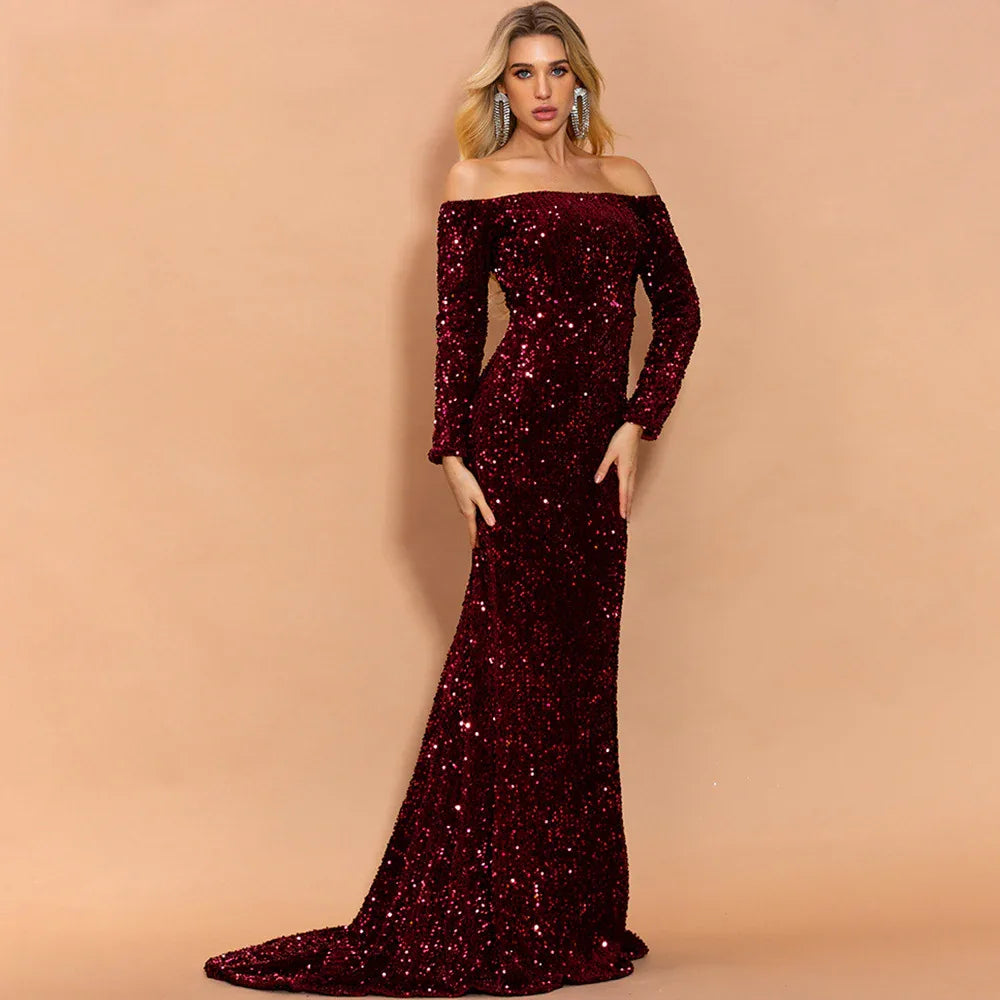 Sexy Strapless Long Sleeve Sequins Party Evening Dress - Gizmo Galaxy