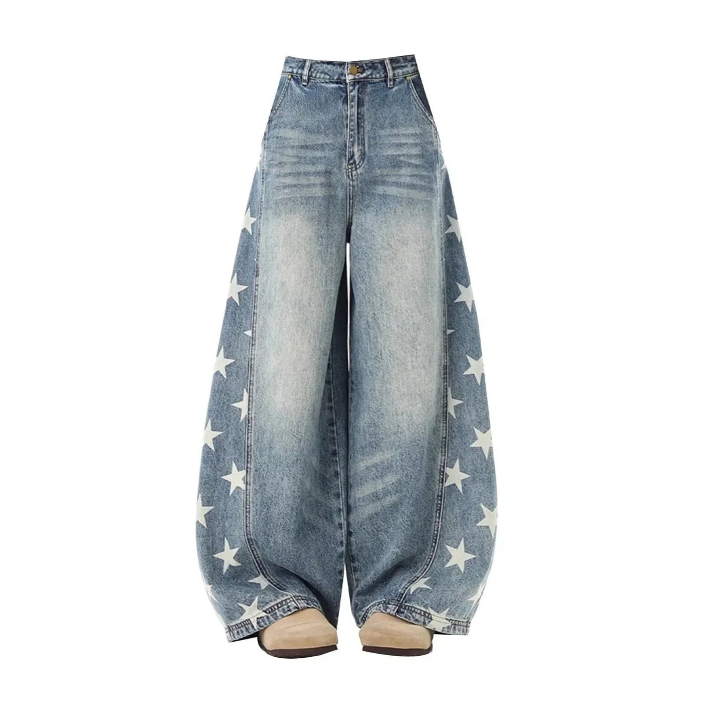 American Style Retro Washed Denim Pants Loose Trendy Wide Leg Trousers - Gizmo Galaxy