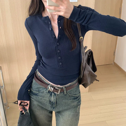 Pure Desire Long Sleeve Slim Design Sense Inner Bottoming Shirt Women - Gizmo Galaxy