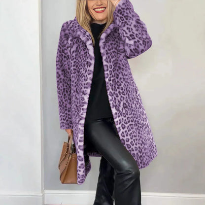 Fall Winter Leopard Print Plush Mid-length Coat - Gizmo Galaxy