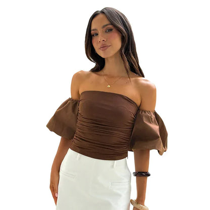 Women's Slim Fit Pleated Sleeve Tube Top - Gizmo Galaxy