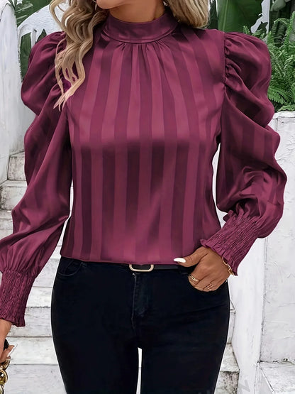 Solid Color Stand-up Collar Long Sleeve Shirt Women - Gizmo Galaxy