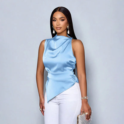 Summer Satin Shirt Women's Asymmetric Color - Gizmo Galaxy