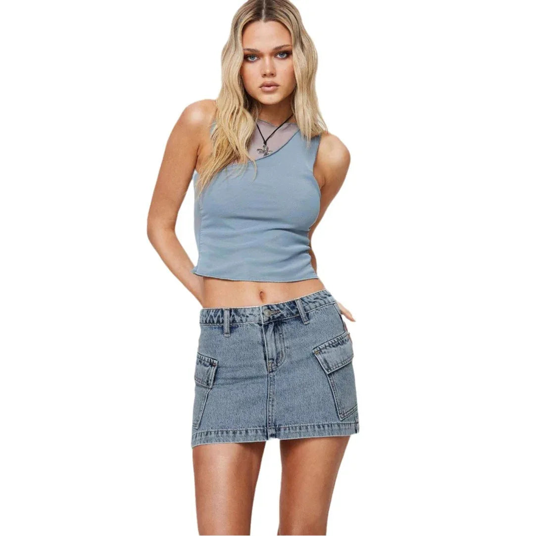 Women's Solid Color Casual Elegant Denim Mini Skirt - Gizmo Galaxy