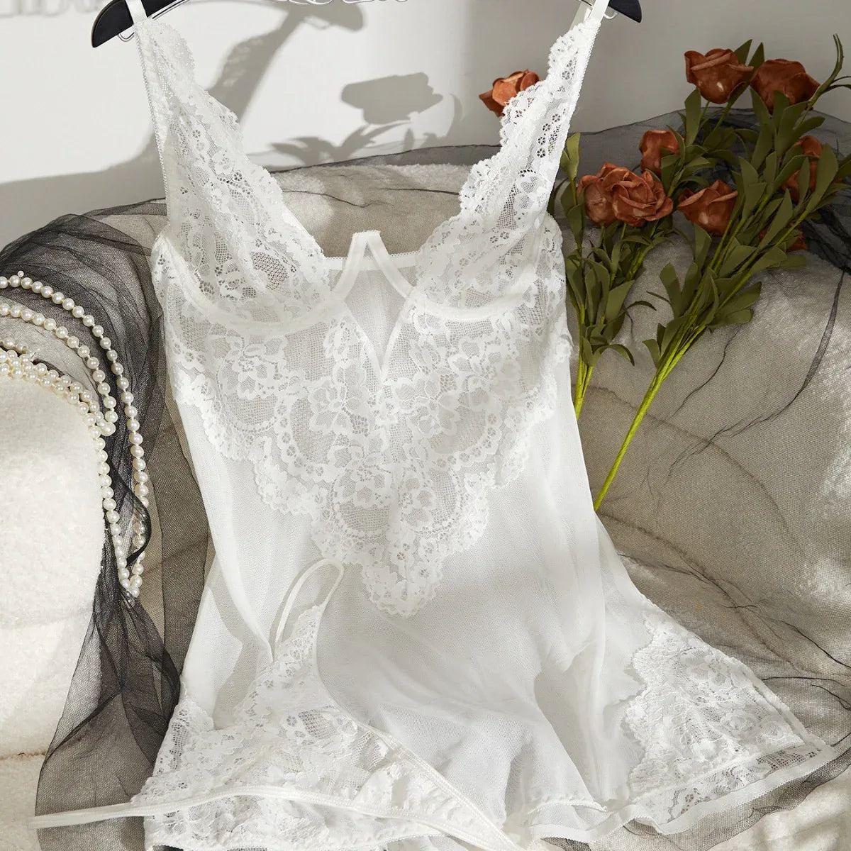 Cutout Sling Tulle See-through Lace Pajamas For Women - Gizmo Galaxy