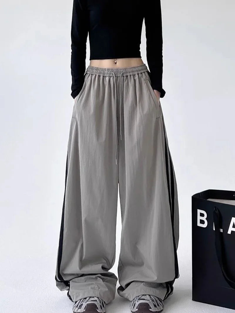 Cargo With Side-panel Stitching Street-style Athletic Fashion Brand Loose-fitting High-waist Casual Wide-leg Pants - Gizmo Galaxy