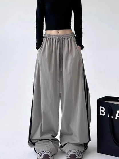 Cargo With Side-panel Stitching Street-style Athletic Fashion Brand Loose-fitting High-waist Casual Wide-leg Pants - Gizmo Galaxy