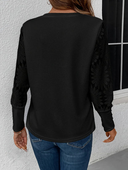 Floral Lace Splicing Elegant T-Shirt - Gizmo Galaxy