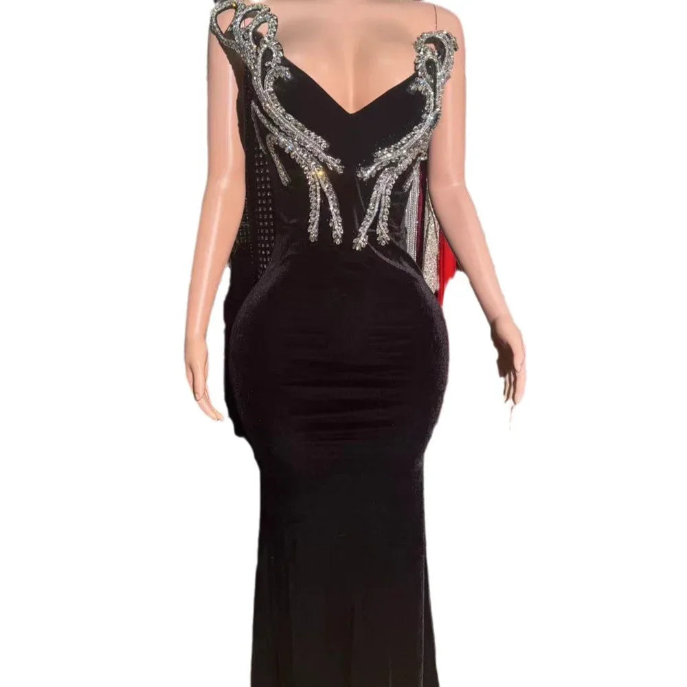 Black Bandeau Slim-fit Skinny Long And Ground Dress - Gizmo Galaxy
