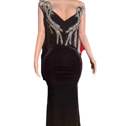 Black Bandeau Slim-fit Skinny Long And Ground Dress - Gizmo Galaxy