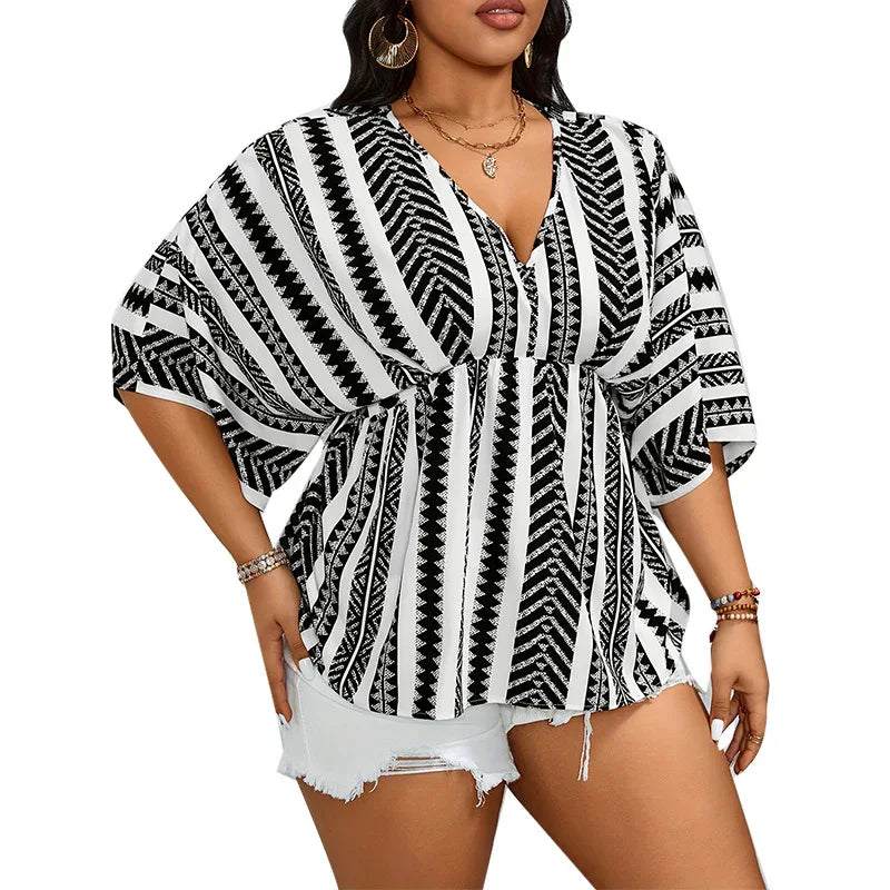 Deep V-neck Short Sleeve Pullover Women - Gizmo Galaxy