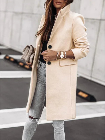 Autumn And Winter Simplicity Long Sleeve Button Woolen Coat - Gizmo Galaxy