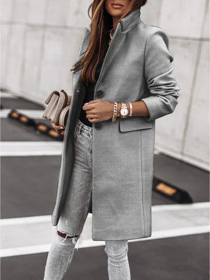 Autumn And Winter Simplicity Long Sleeve Button Woolen Coat - Gizmo Galaxy